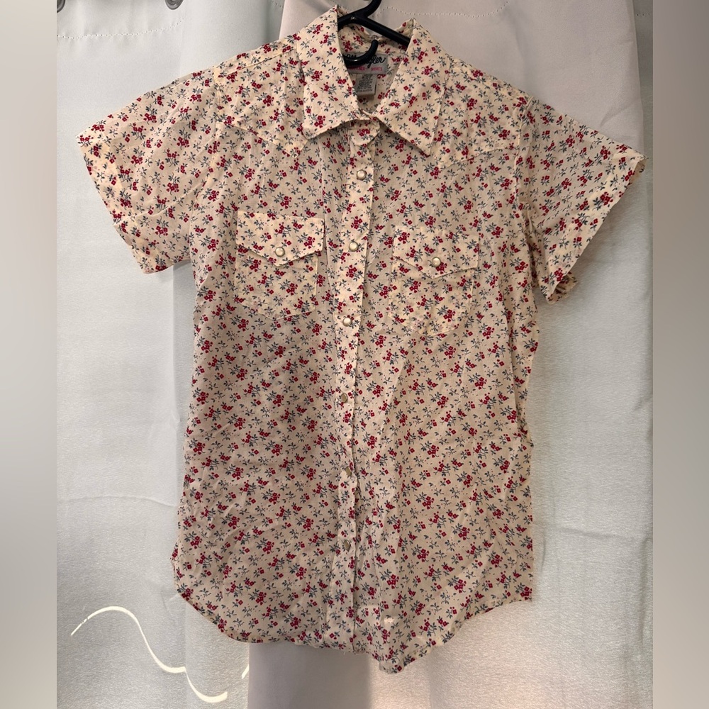 WRANGLER Vintage Western Floral Short Sleeve Button Front Shirt